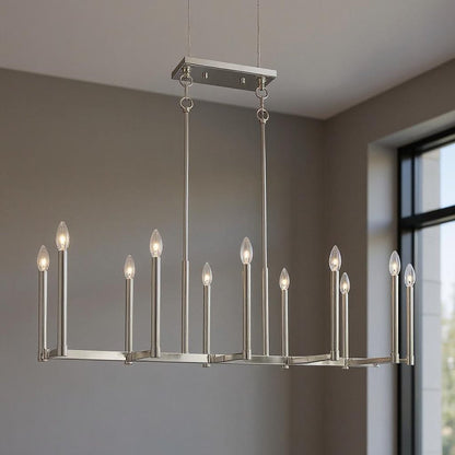 Nickel Ten Light Metal Dimmable Chandelier With Shades HomeRoots