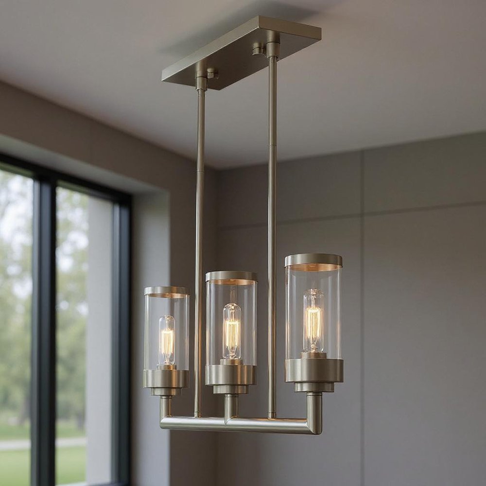 Nickel Three Light Metal Dimmable Chandelier With Shades HomeRoots