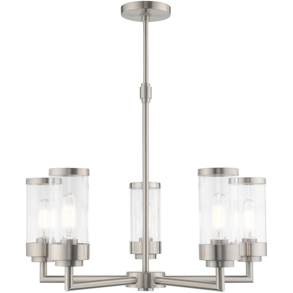 Nickel Five Light Metal Dimmable Chandelier With Shades HomeRoots
