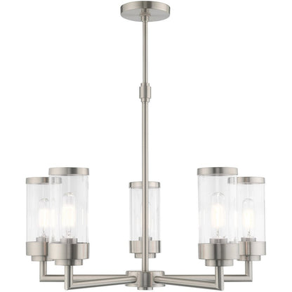 Nickel Five Light Metal Dimmable Chandelier With Shades HomeRoots