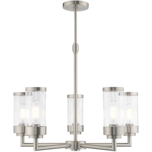 Nickel Five Light Metal Dimmable Chandelier With Shades HomeRoots