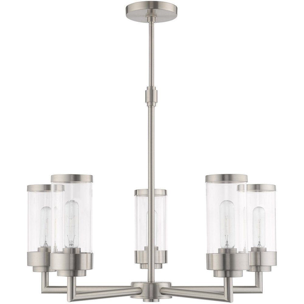 Nickel Five Light Metal Dimmable Chandelier With Shades HomeRoots