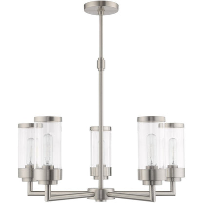 Nickel Five Light Metal Dimmable Chandelier With Shades HomeRoots