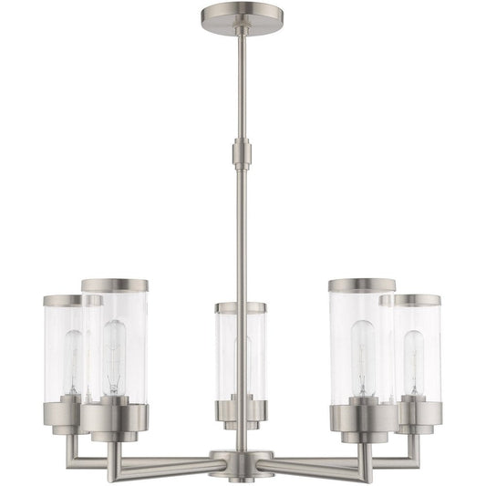 Nickel Five Light Metal Dimmable Chandelier With Shades HomeRoots
