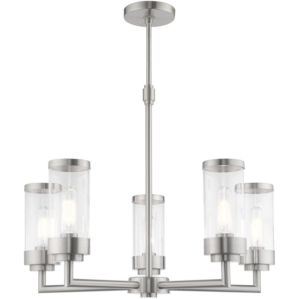 Nickel Five Light Metal Dimmable Chandelier With Shades HomeRoots