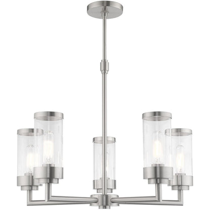 Nickel Five Light Metal Dimmable Chandelier With Shades HomeRoots