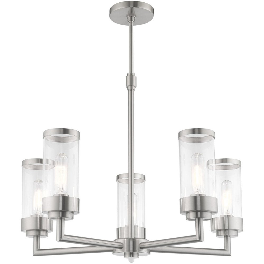 Nickel Five Light Metal Dimmable Chandelier With Shades HomeRoots