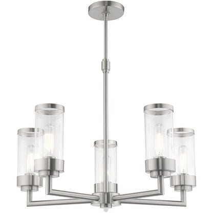 Nickel Five Light Metal Dimmable Chandelier With Shades HomeRoots