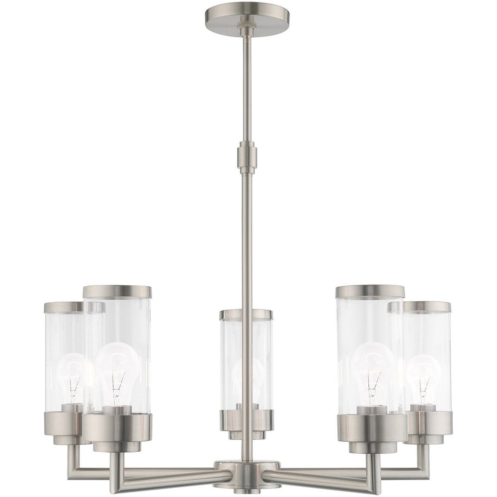 Nickel Five Light Metal Dimmable Chandelier With Shades HomeRoots