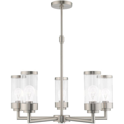 Nickel Five Light Metal Dimmable Chandelier With Shades HomeRoots