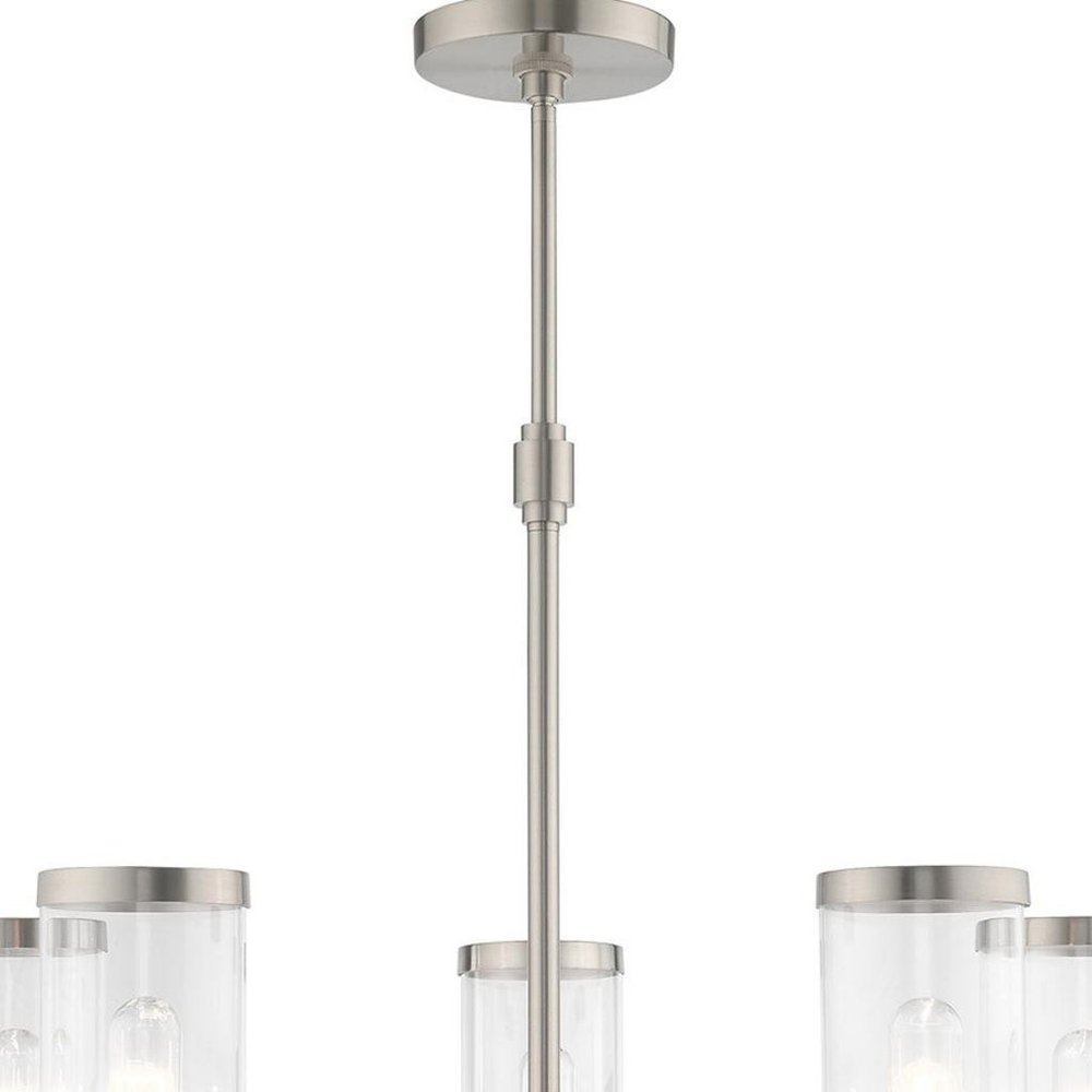 Nickel Five Light Metal Dimmable Chandelier With Shades HomeRoots