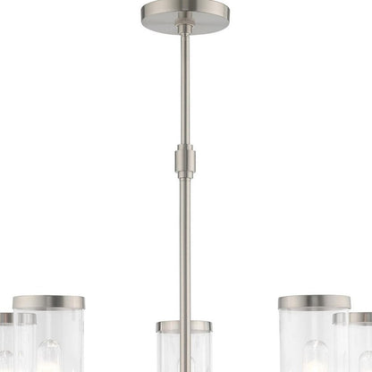 Nickel Five Light Metal Dimmable Chandelier With Shades HomeRoots