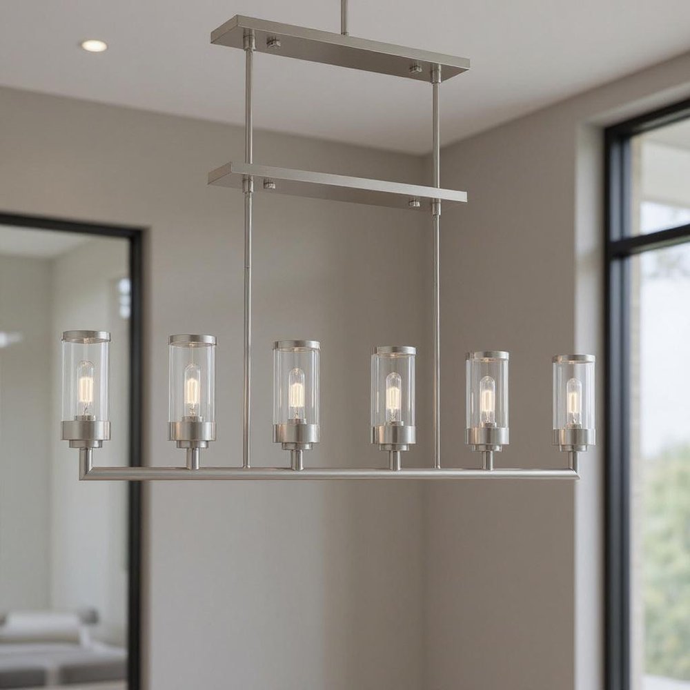 Nickel Six Light Metal Dimmable Chandelier With Shades HomeRoots