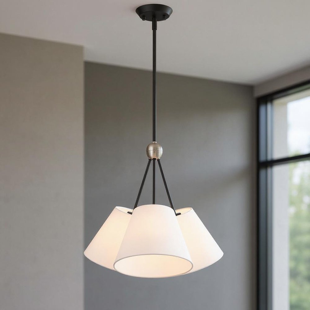 Black Three Light Metal Dimmable Chandelier With Shades HomeRoots