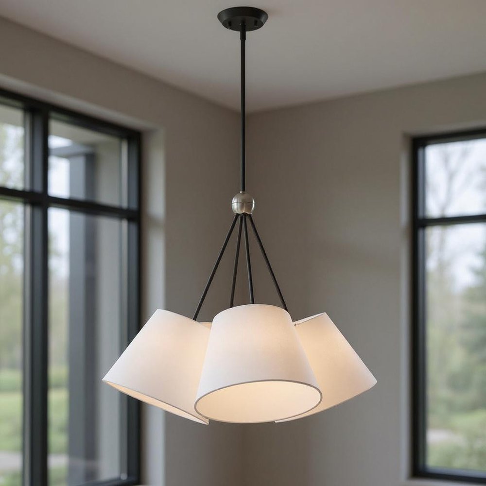 Black Four Light Metal Dimmable Chandelier With Shades HomeRoots