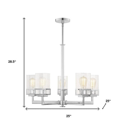 Silver Five Light Metal Dimmable Chandelier With Shades HomeRoots
