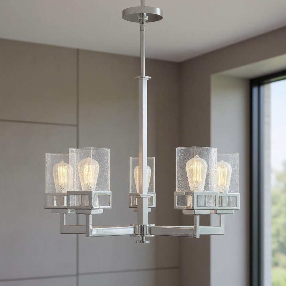 Silver Five Light Metal Dimmable Chandelier With Shades HomeRoots