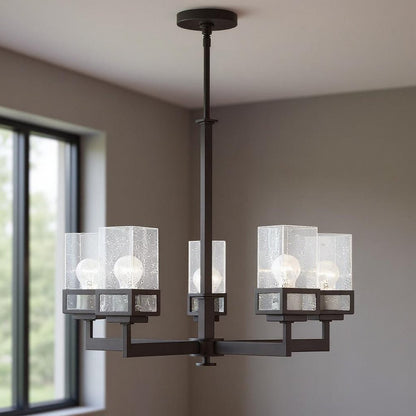 Bronze Five Light Metal Dimmable Chandelier With Shades HomeRoots