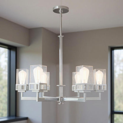 Silver Six Light Metal Dimmable Chandelier With Shades HomeRoots