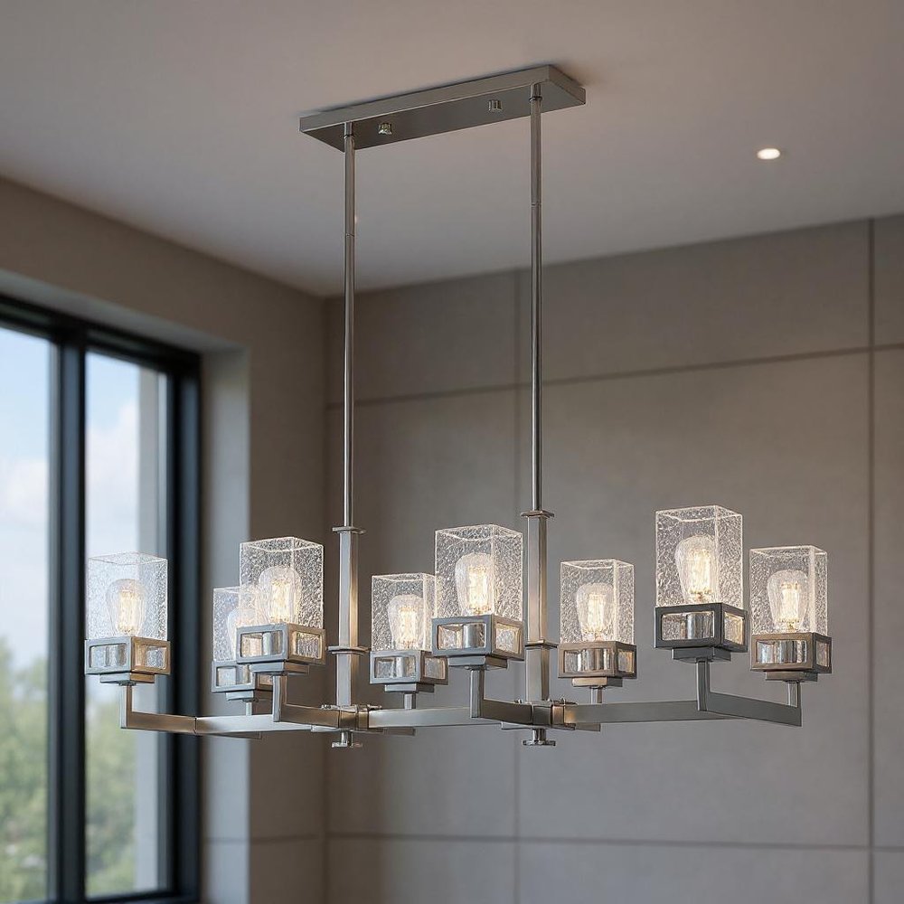 Silver Eight Light Metal Dimmable Chandelier With Shades HomeRoots