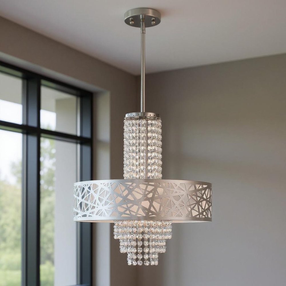 Silver Four Light Metal Dimmable Chandelier With Shades HomeRoots