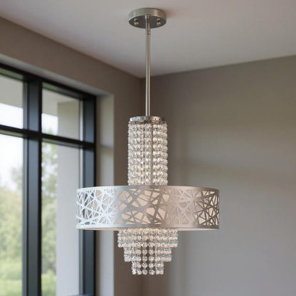 Silver Four Light Metal Dimmable Chandelier With Shades HomeRoots