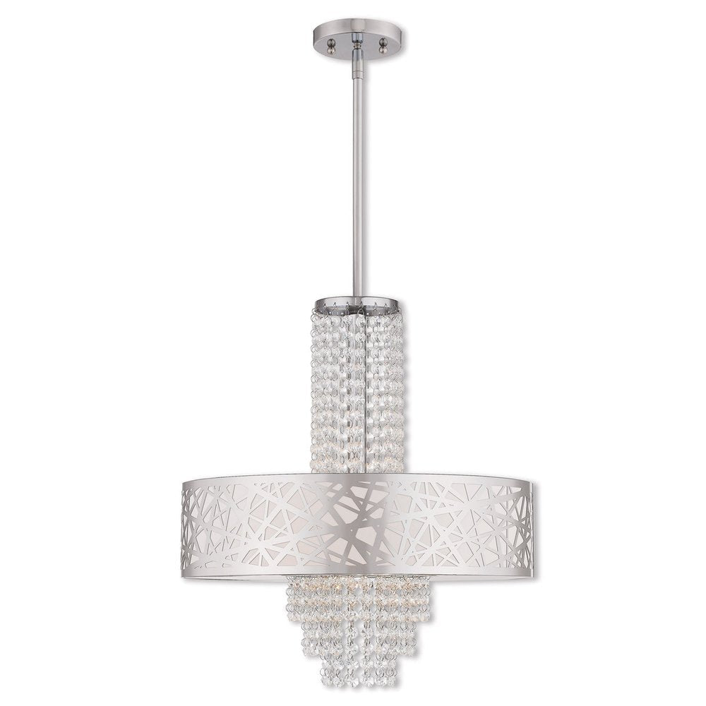 Silver Four Light Metal Dimmable Chandelier With Shades HomeRoots