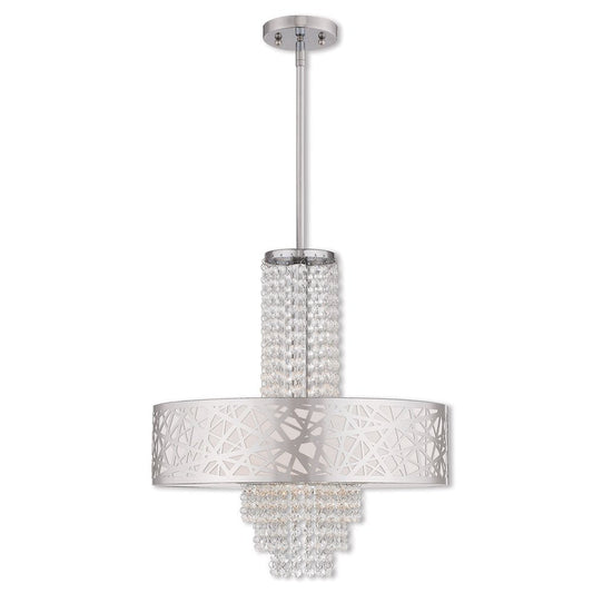 Silver Four Light Metal Dimmable Chandelier With Shades HomeRoots