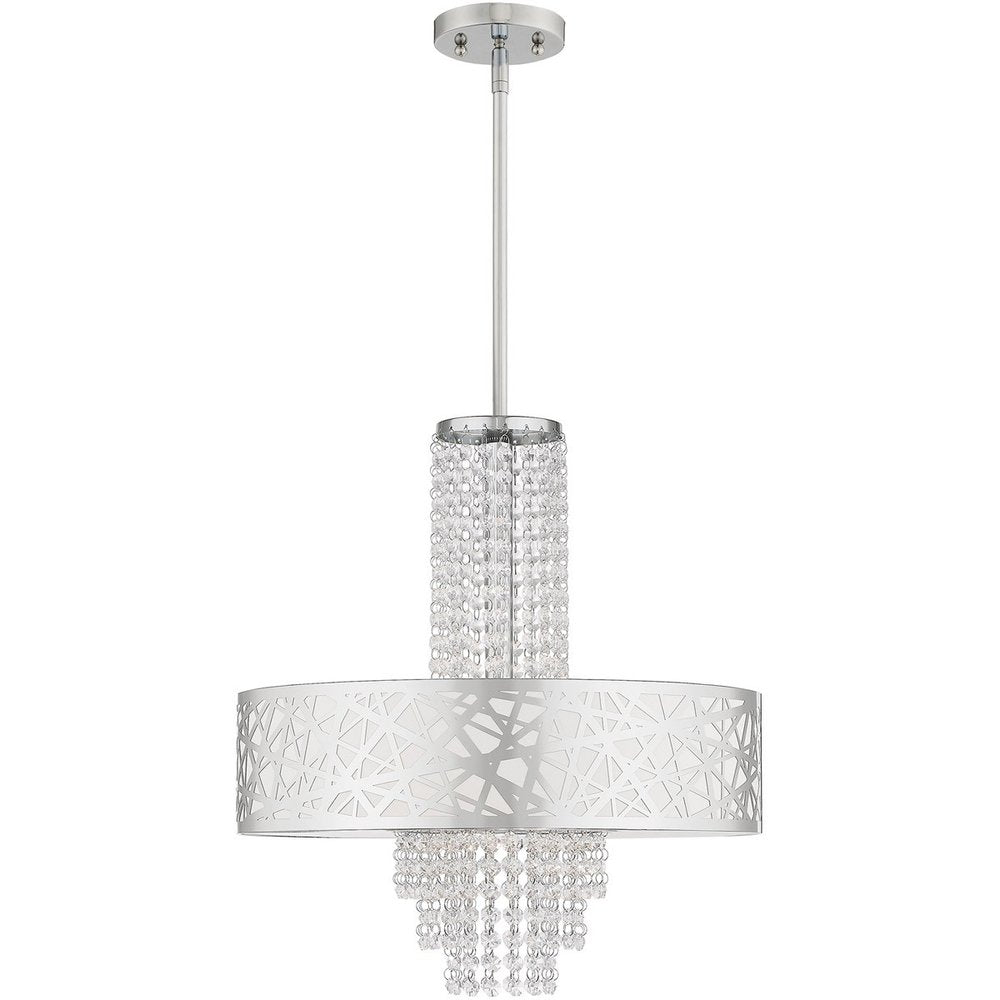 Silver Four Light Metal Dimmable Chandelier With Shades HomeRoots