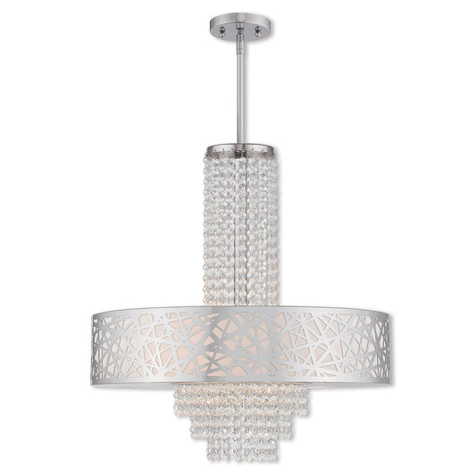 Silver Five Light Metal Dimmable Chandelier With Shades HomeRoots