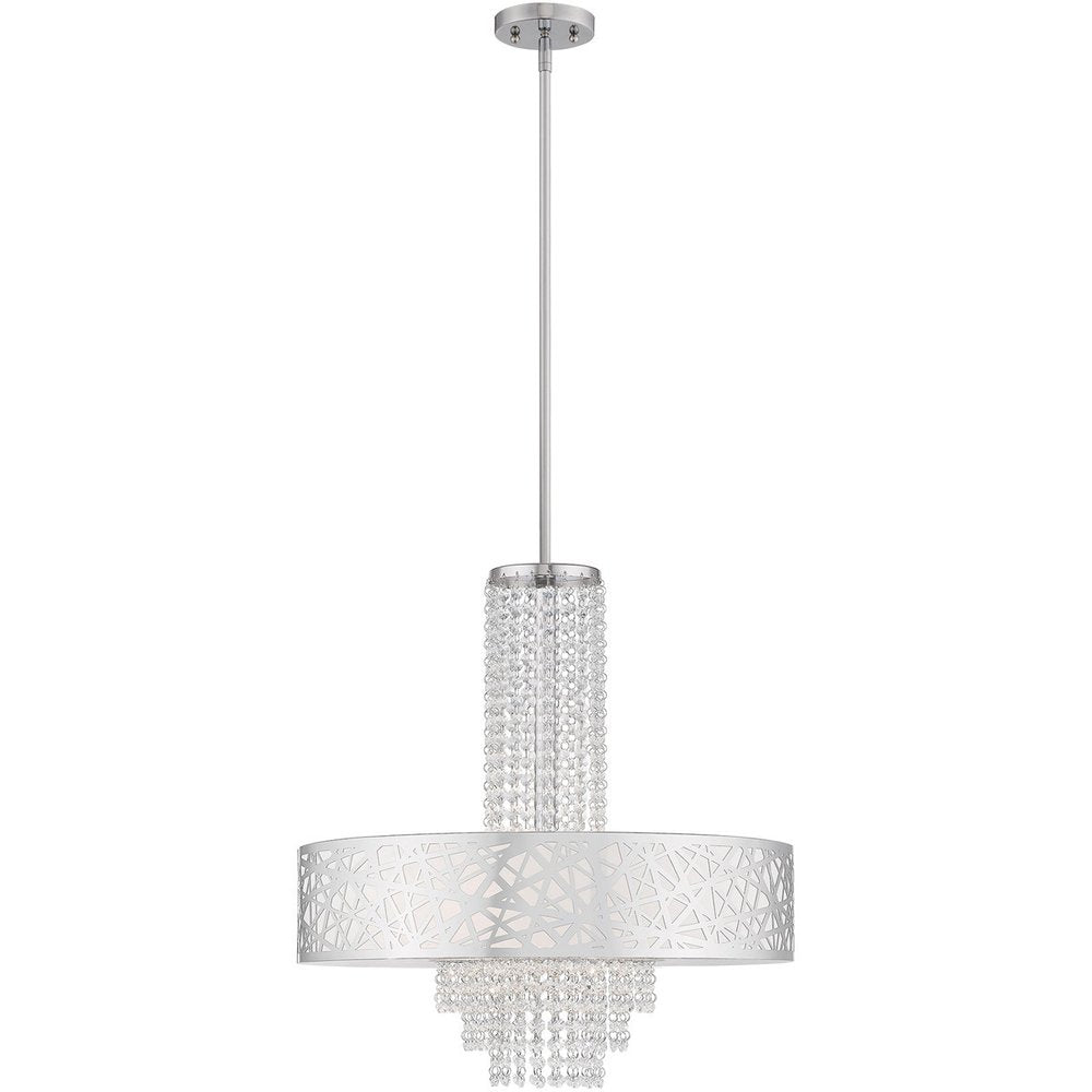 Silver Five Light Metal Dimmable Chandelier With Shades HomeRoots