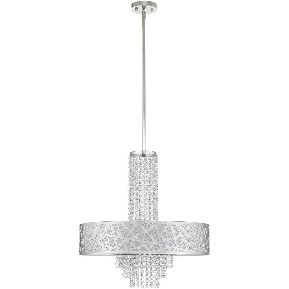 Silver Five Light Metal Dimmable Chandelier With Shades HomeRoots