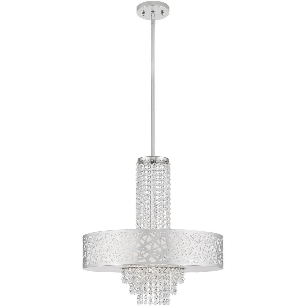 Silver Five Light Metal Dimmable Chandelier With Shades HomeRoots