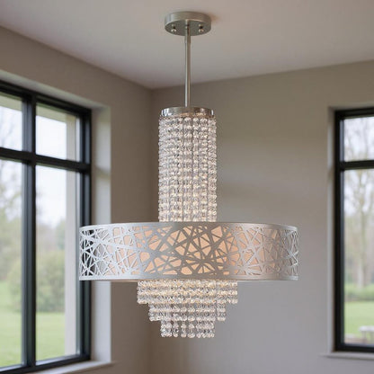 Silver Five Light Metal Dimmable Chandelier With Shades HomeRoots