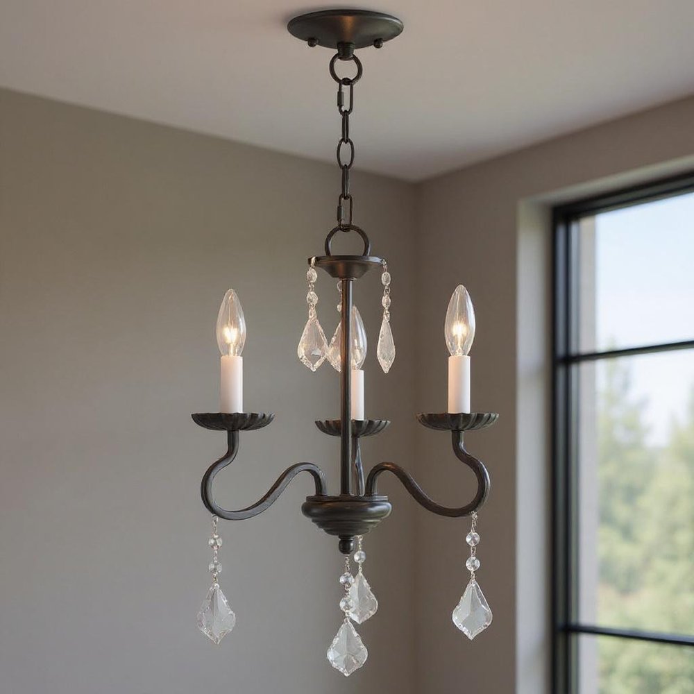 Bronze Three Light Metal Dimmable Chandelier With Shades HomeRoots