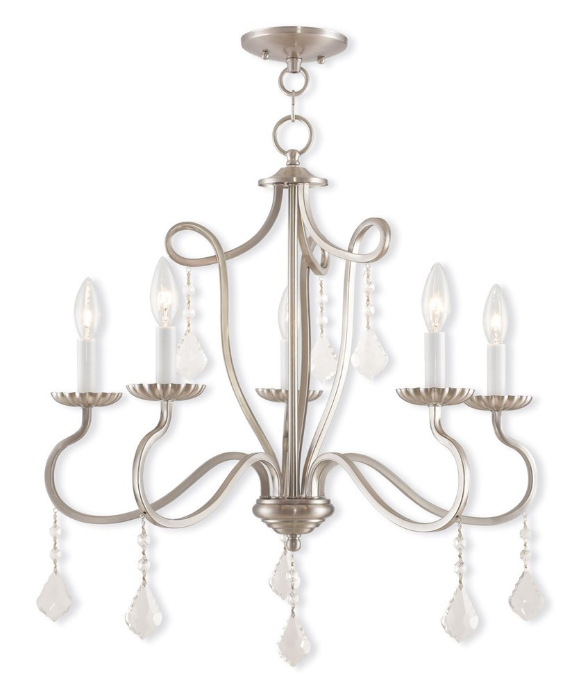 Nickel Five Light Metal Dimmable Chandelier With Shades HomeRoots
