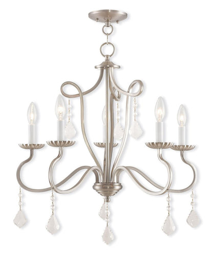 Nickel Five Light Metal Dimmable Chandelier With Shades HomeRoots