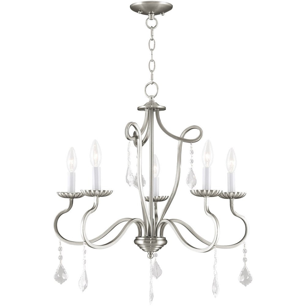 Nickel Five Light Metal Dimmable Chandelier With Shades HomeRoots