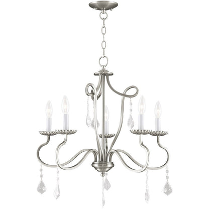 Nickel Five Light Metal Dimmable Chandelier With Shades HomeRoots