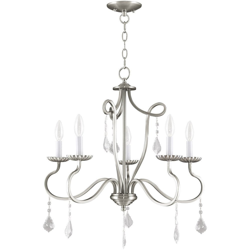 Nickel Five Light Metal Dimmable Chandelier With Shades HomeRoots