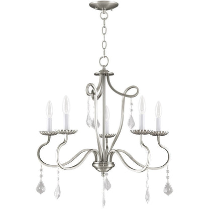 Nickel Five Light Metal Dimmable Chandelier With Shades HomeRoots