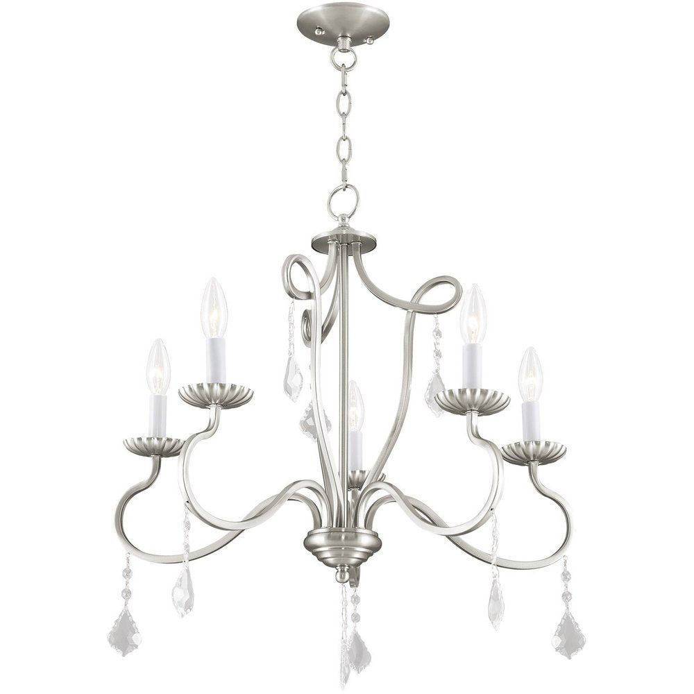 Nickel Five Light Metal Dimmable Chandelier With Shades HomeRoots