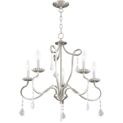 Nickel Five Light Metal Dimmable Chandelier With Shades HomeRoots