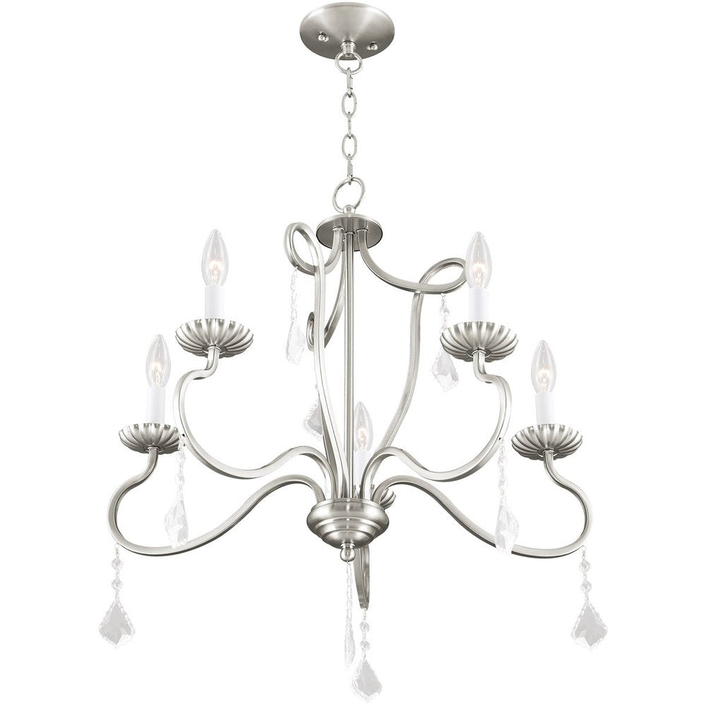 Nickel Five Light Metal Dimmable Chandelier With Shades HomeRoots