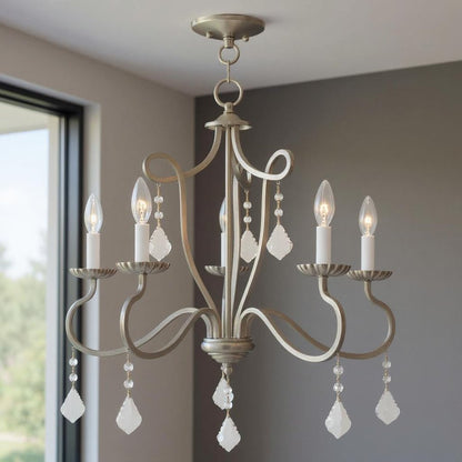 Nickel Five Light Metal Dimmable Chandelier With Shades HomeRoots