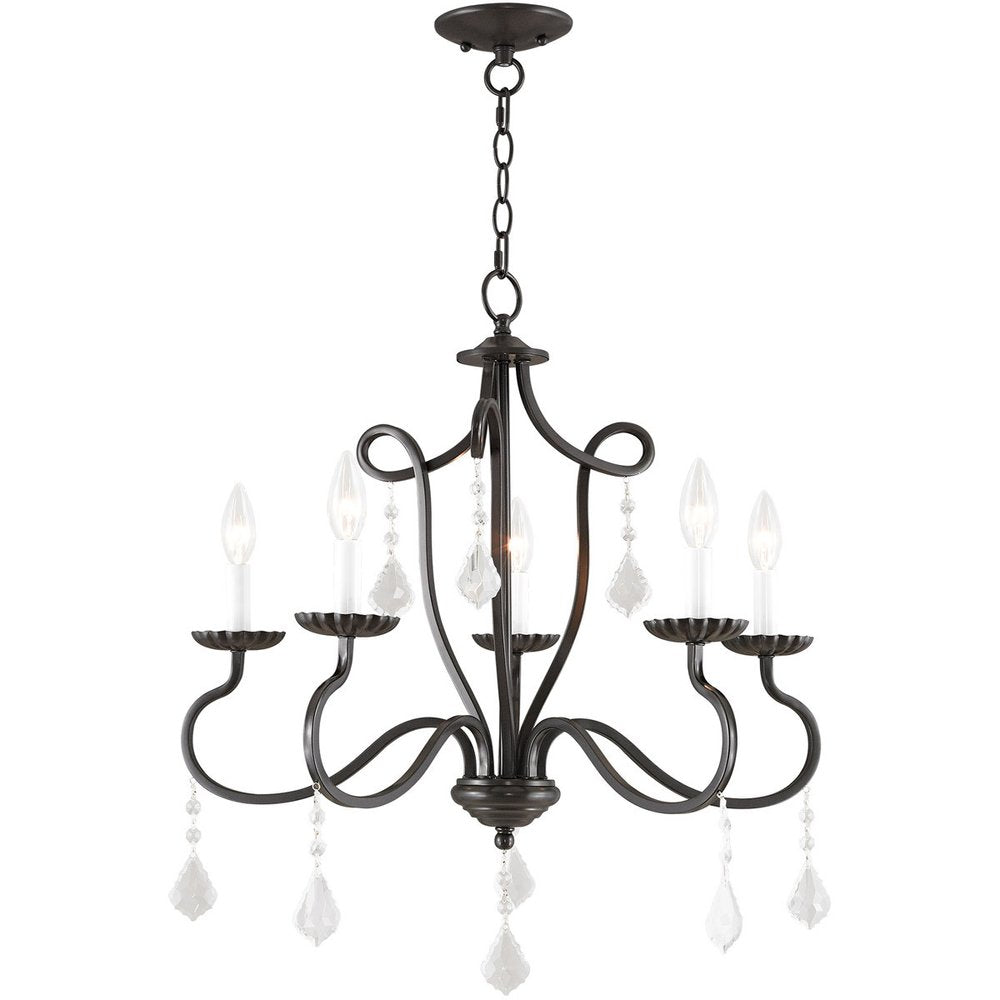 Bronze Five Light Metal Dimmable Chandelier With Shades HomeRoots