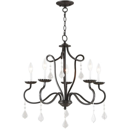 Bronze Five Light Metal Dimmable Chandelier With Shades HomeRoots