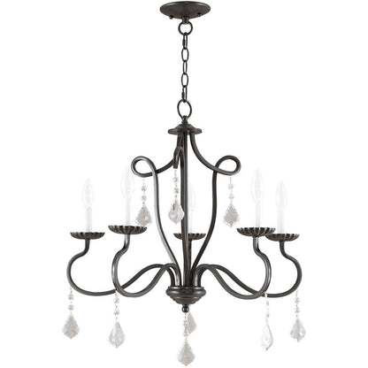 Bronze Five Light Metal Dimmable Chandelier With Shades HomeRoots