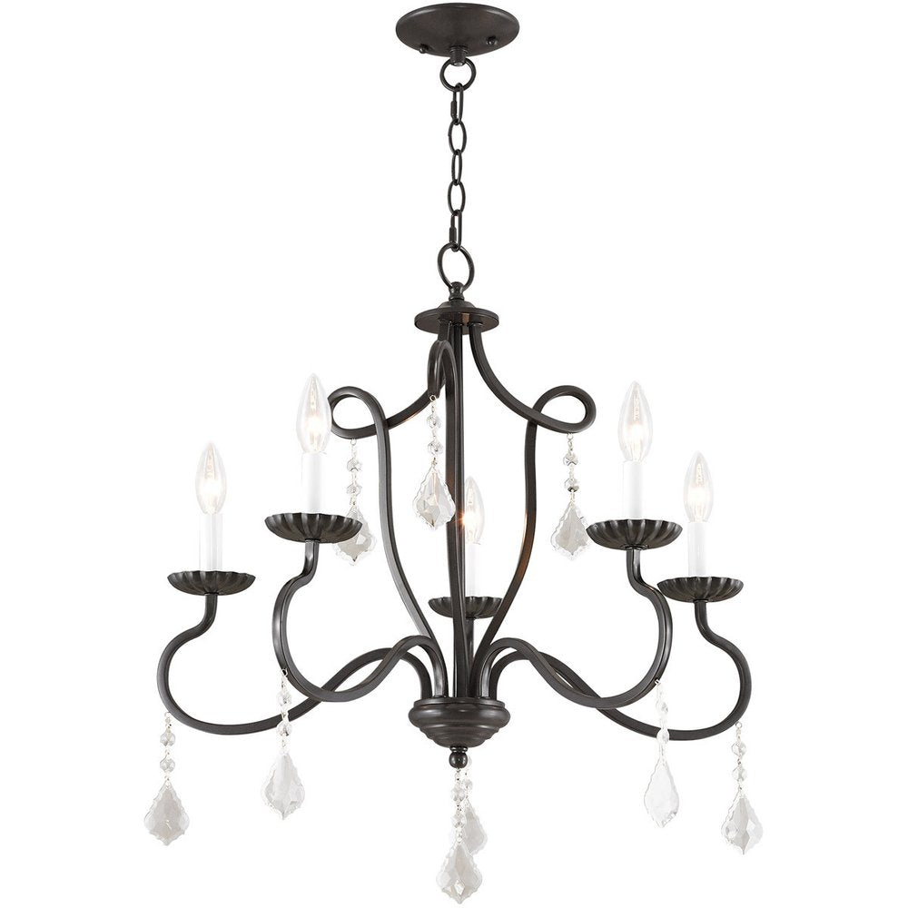 Bronze Five Light Metal Dimmable Chandelier With Shades HomeRoots