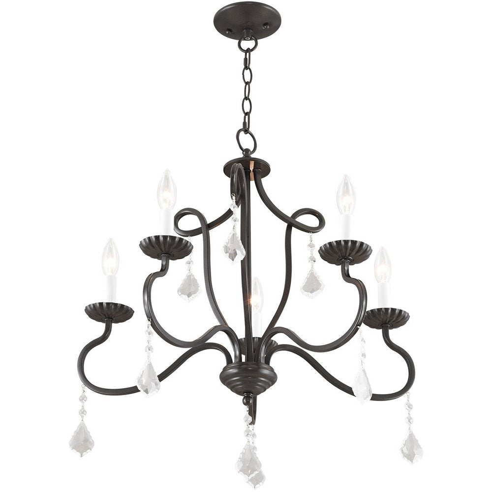 Bronze Five Light Metal Dimmable Chandelier With Shades HomeRoots